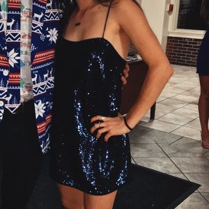 Free people going out dress, blue sequins, worn once